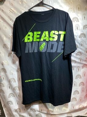 Men’s Black ‘Beast Mode’ Short-Sleeve Graphic Tee with Neon Green Print